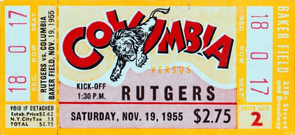 1955 Rutgers vs. Columbia Football Ticket Art  by Row One Brand